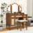 Makeup Vanity Desk with Tri-Fold Mirror, LED Bulbs, Cabinets, Charging Station and Stool-1277748642