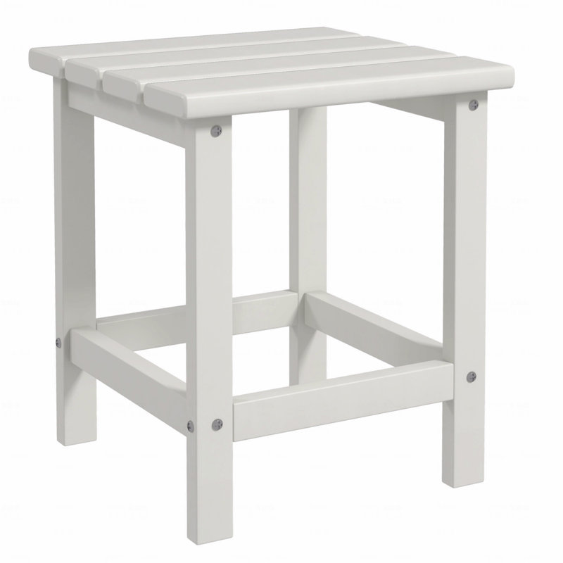 Side Table, Square Patio End Table, Weather Resistant 15" Outdoor Hdpe Table, White