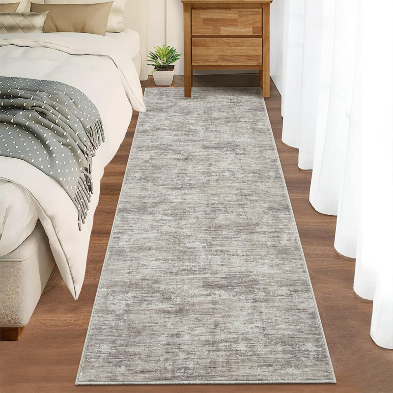 Abstract Washable Area Rug, Beige, Rectangle 80 x 150 cm
