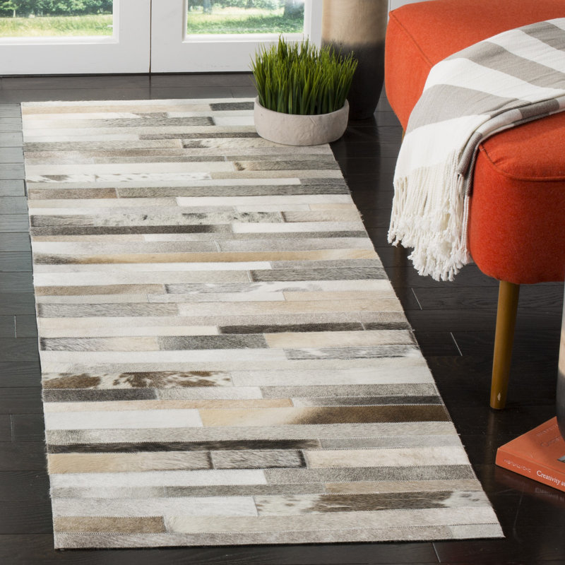 Tapis gris / ivoire tissé à la main à motif géométrique Fazeley, Tapis de couloir 2 pi 3 po x 7 pi