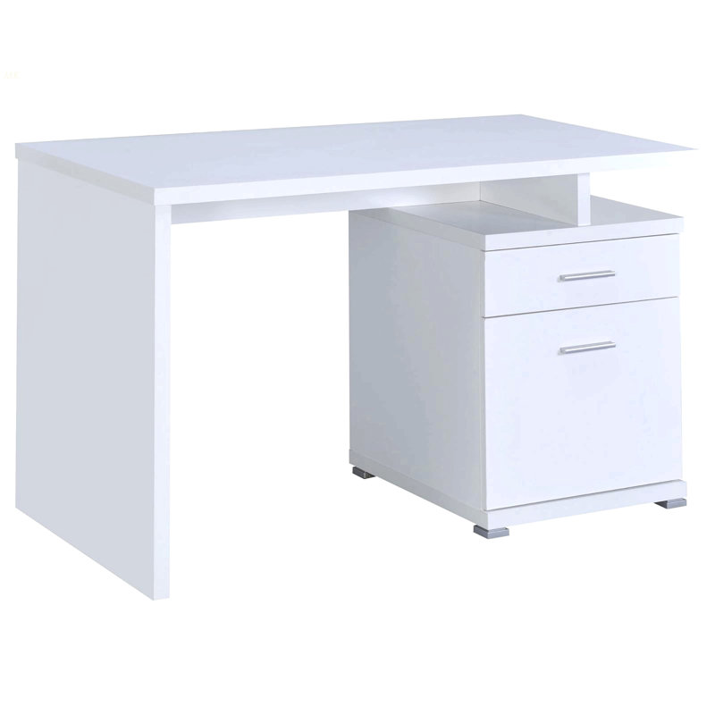 Bureau réversible blanc à 2 tiroirs, Blanc