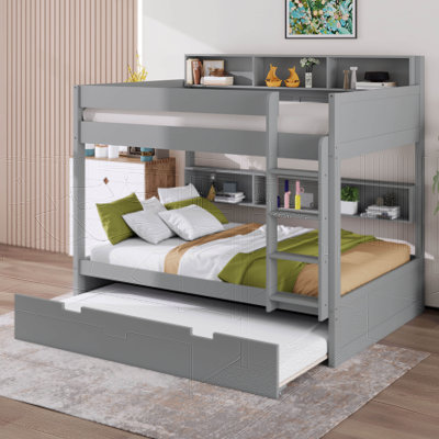 Bunk Beds With Trundle And Shelves, Wood Bunk Bed With Storage Shelves