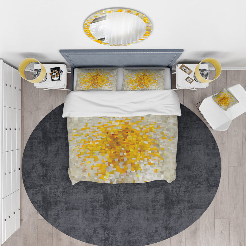 Glam Yellow Explosion Blocks I - Ensemble de housse de couette abstrait - Polyester en microfibre