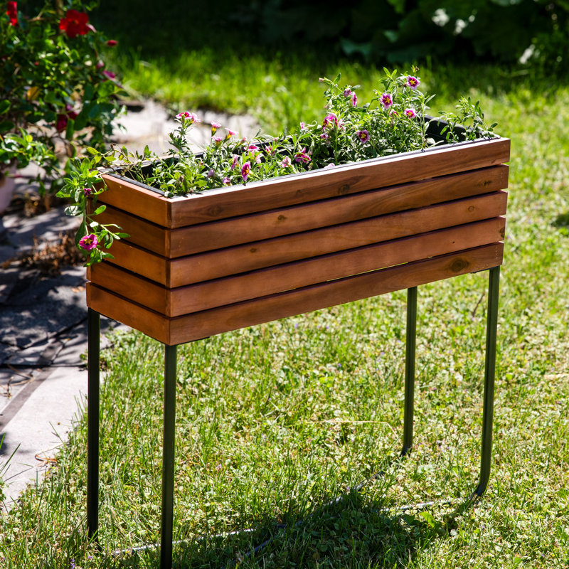 Lit de jardin surélevé rectangulaire en bois d'acacia brun Ondrej avec pieds - 24,25 po x 7 po x 23,5 po