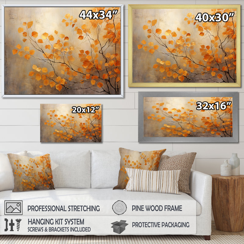 Golden Autumn Forest Harmony - impressions sur toile de forêt, Cadre doré simple, H 34 po x l 44 po x P 1,5 po