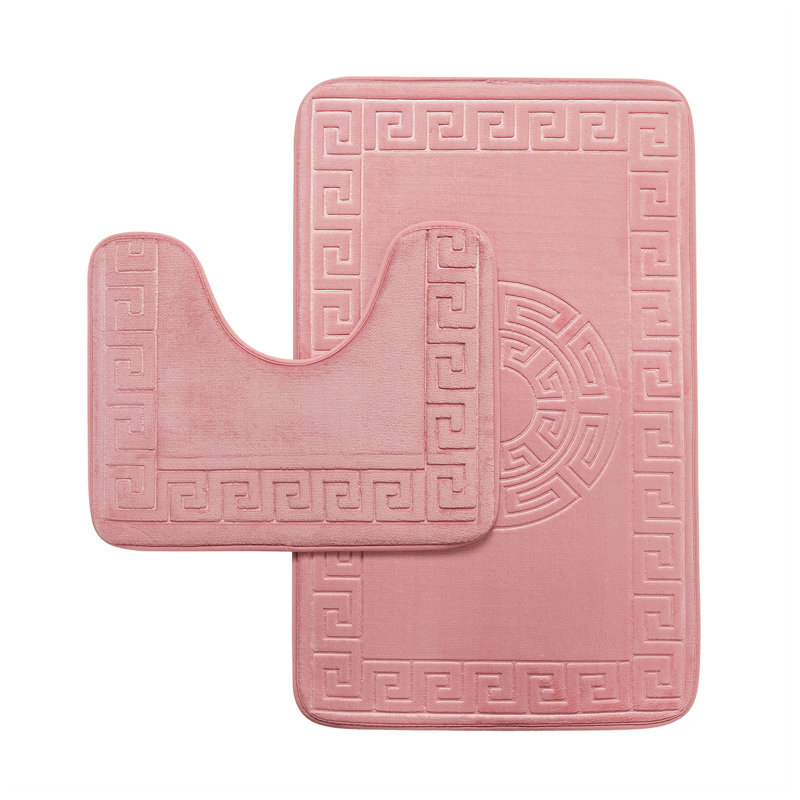 2 Piece Bathroom Rug Set Memory Foam Bath Mat & Pedestal Mat Soft Absorbent Non Slip Machine Washable Bathroom Mats, Pink
