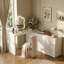 Cream Vanity Extendable Vanity Table with 6 Drawers Modern Home Office Desk