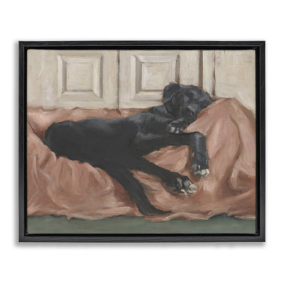 Lab Dozing Off Black Framed Floater Canvas Wall Art, design by Ethan Harper