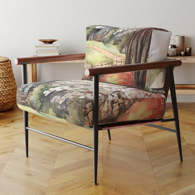 Fauteuil à motif floral en velours blanc et gris Dogwood At The Farm III, fauteuil d'appoint à motif floral Dogwood