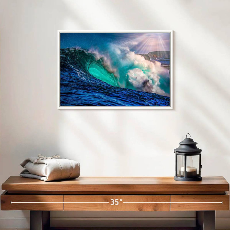 Grande vague, Cadre flottant blanc, 19 po x 13 po