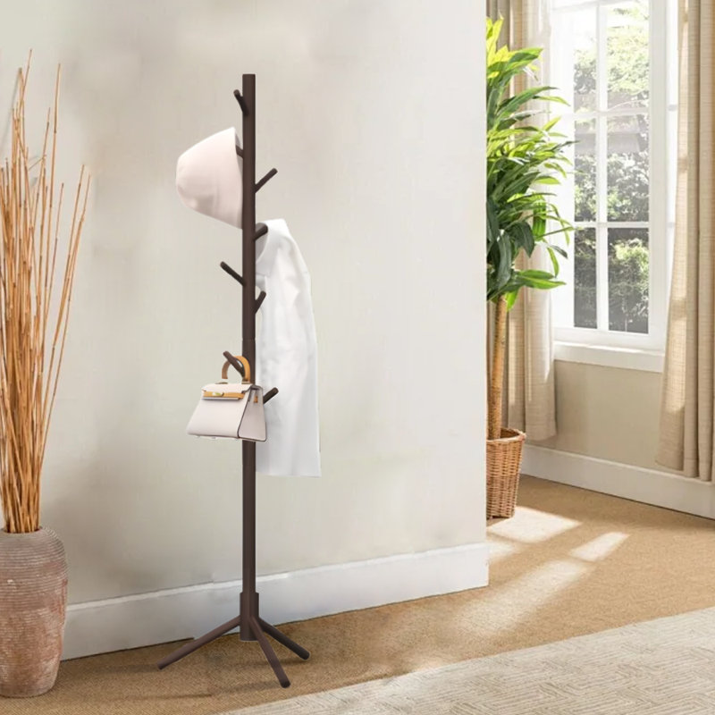Coat Rack Freestanding With 8 Sturdy Hooks, Brown