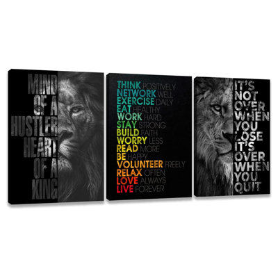 Motivation murale noire décorative inspirante affiches impressions sur toile photo affiches œuvre d'art pour le salon chambre bureau à domicile 16 pouces X 24 pouces X 3 pièces