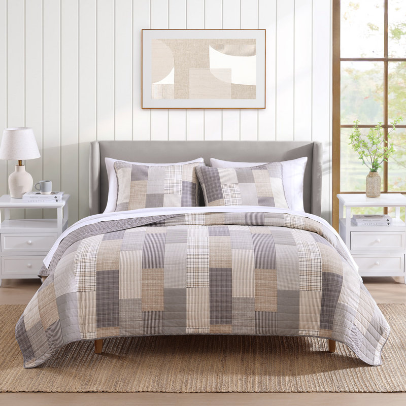 Ensemble de courtepointe en coton gris à motif écossais DESIGN STU DVD Lakeshore