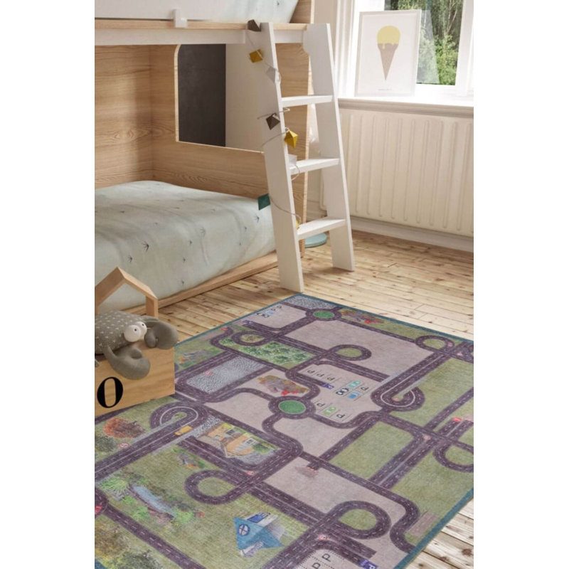 Tapis décoratif coloré tissé pour enfants avec voiture, Rond 5 pi