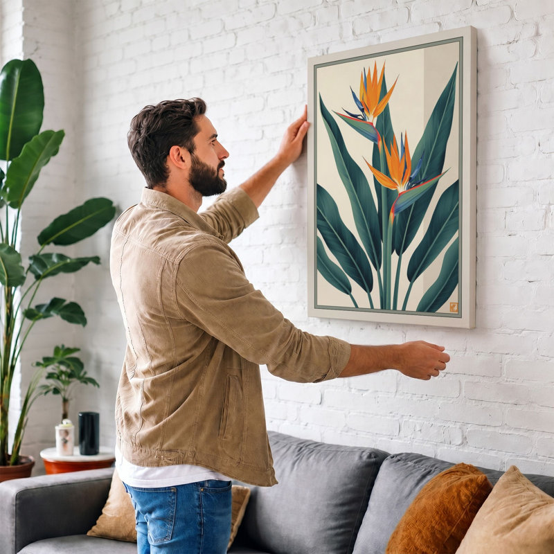 Tropical Bloom Botanical - Wrapped Canvas, 18x12 - 45.7 x 30.5 cm, Ochre Border