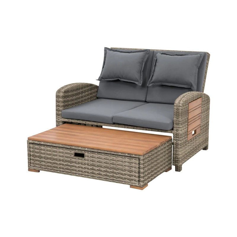 46.4" W Contemporary Reclining Chaise Lounge, Brown/Dark Gray, Brown, Dark Gray
