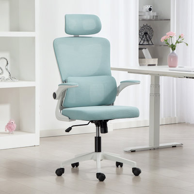 Chaise de bureau en filet avec appui-tête, soutien lombaire, bleu clair