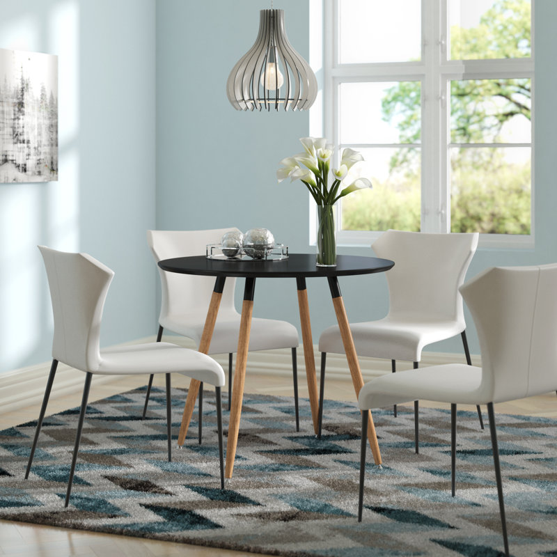 Bola Round Solid Wood Base Dining Table, Black