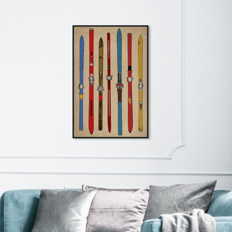 " Sports And Teams Vintage Skis II, Traditional Brown " by Oliver Gal, 36" H x 24" W, Black Framed