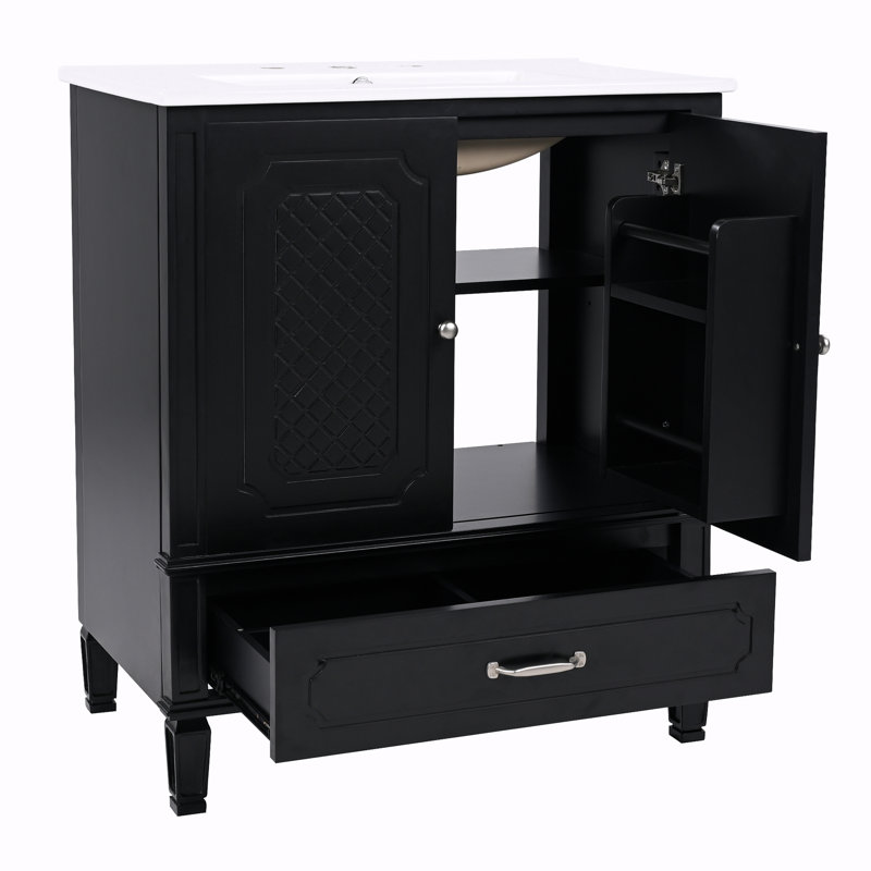 Meuble-lavabo avec lavabo et rangement, Noir, noir, noir, noir
