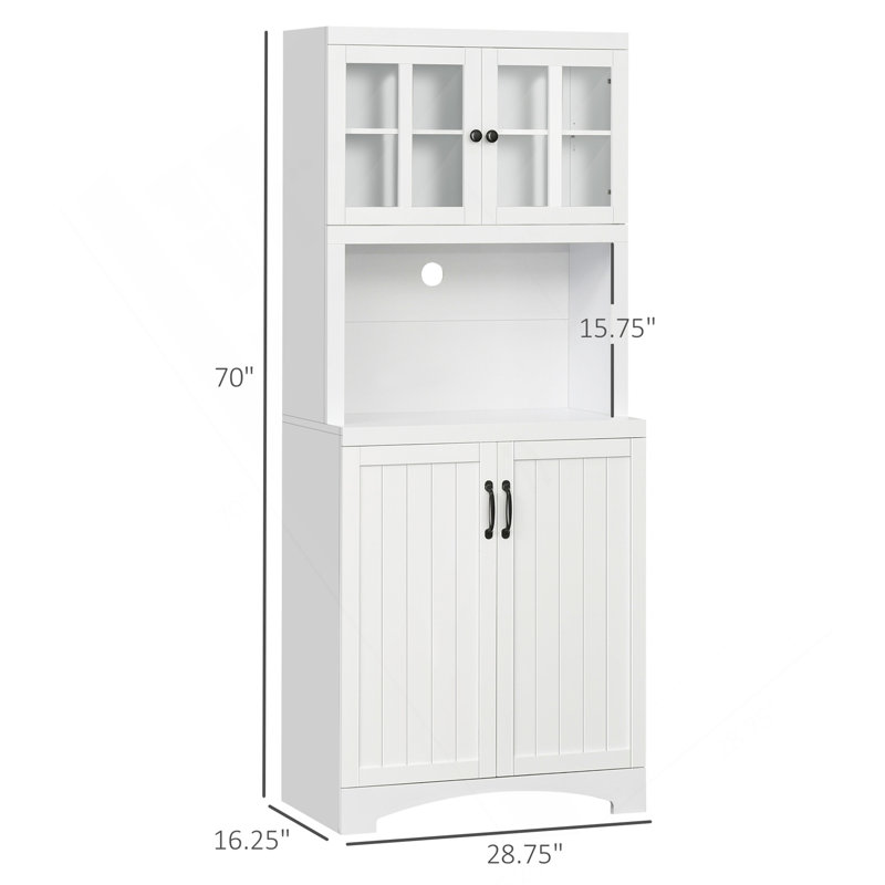 Huche de cuisine HOMcom, garde-manger avec porte vitrée, tablettes réglables et espace pour micro-ondes pour la salle à manger, blanc