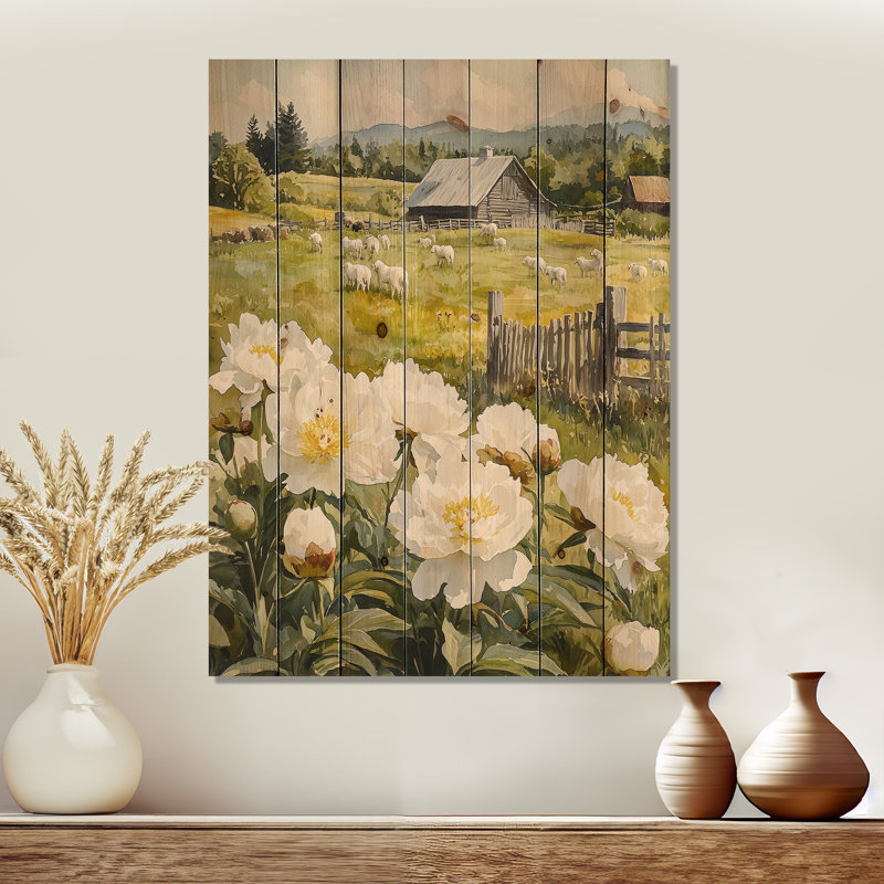 Fermes de pivoines à la ferme, impression sur bois de pivoines - sur bois de pin naturel, H 20 po x l 10 po