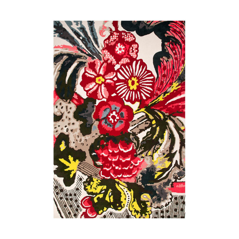 Tapis rouge multicolore à motif floral rouge, Rectangle 4 pi 11,06 po x 7 pi 6,55 po