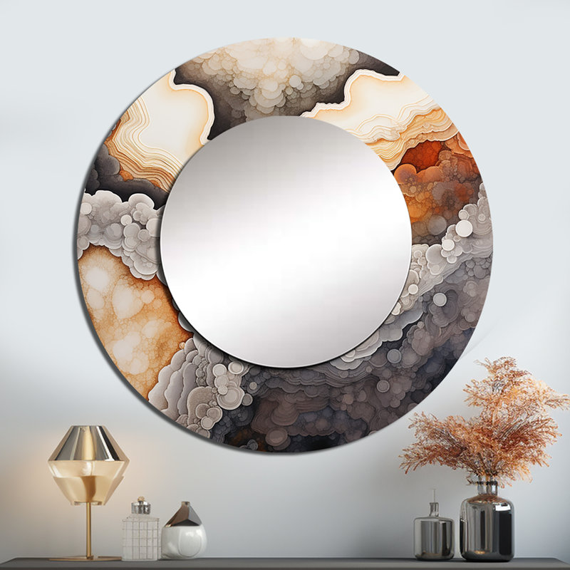 Stone Geode Scenery Minimalism III - Stone Geode Large Mirror, Beige Round Unique Wall Mirror Decor, Printed Metal Art