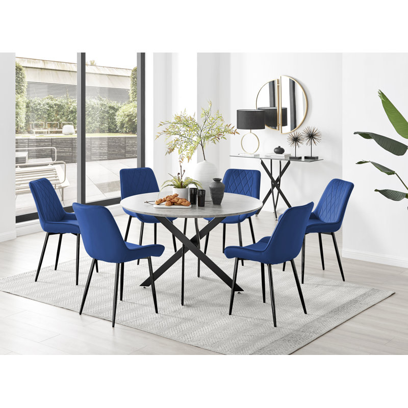6 - Person Dining Set, Navy/Black, Black