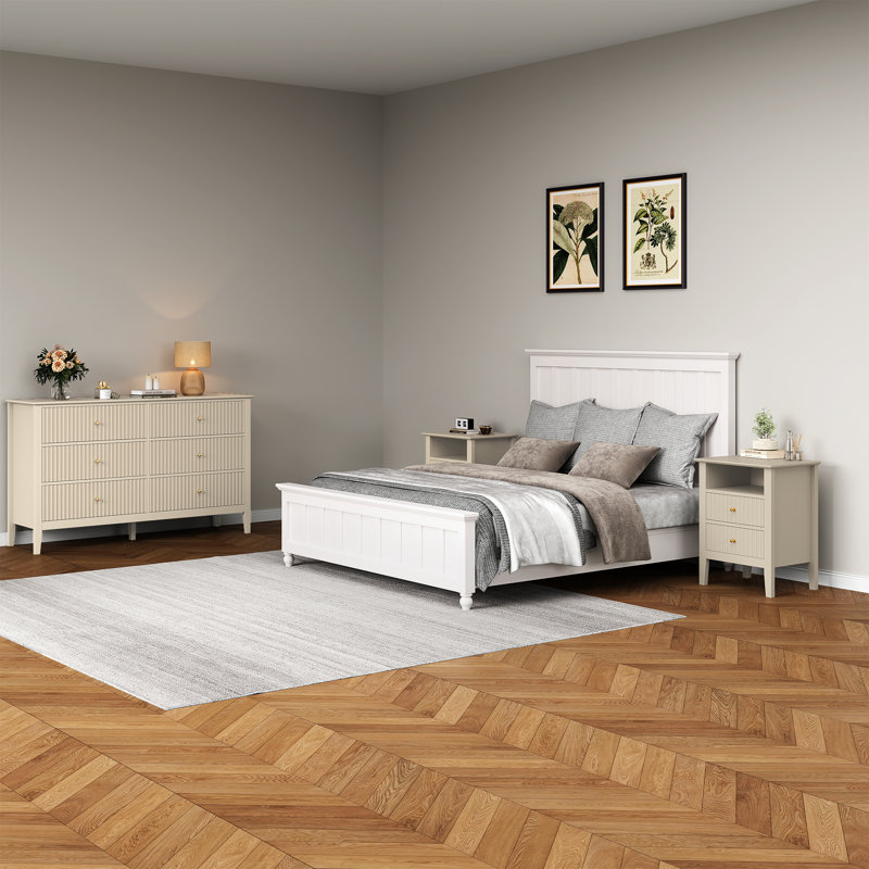 3-Piece Furniture Set, 6 Drawer Dresser And Nightstands Set Of 2