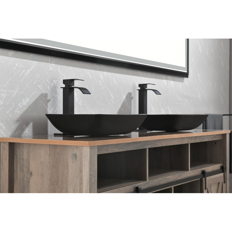 Lavabo de salle de bain vasque rectangulaire en verre à coquille mate 13,0 "L -18,13" H - 4 "noir avec robinet noir mat et bonde escamotable en noir mat
