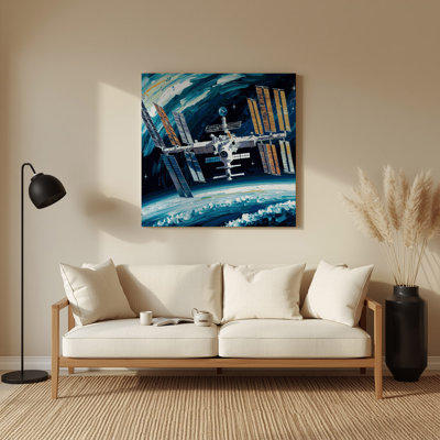 Art mural bleu en métal Space Space Space Station