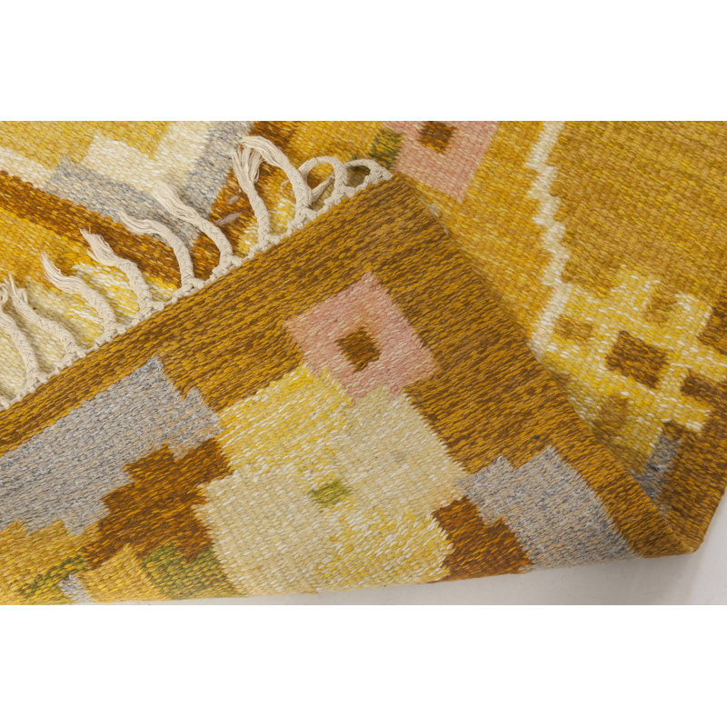 Vintage One-of-a-Kind Rectangle 5'6" X 7'8" 1960s Wool Area Rug in Yellow