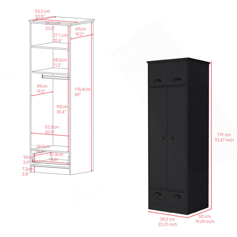 Armoire Dumas, chambre à coucher, noir, Noir