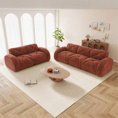 Ensemble de canapé 2 pièces Canapé confortable, ensemble de canapé 2 places + 3 places, canapé à assise profonde, tissu de velours doux, fond en éponge haute densité 32D, aucun assemblage requis, ensemble de canapé moderne pour le salon, brun rouge