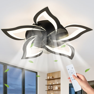 Low Profile Ceiling Fan with Lights, Dimmable Ceiling Fans lights with remote, Reversible 6 Speeds, Flower Shape Ceiling Fan for Bedroom, Livingroom(black)