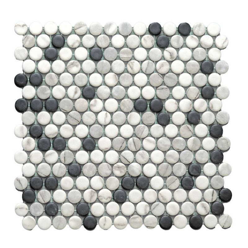 Eterna Penny 12"x12" Recycled Glass Mosaic Tile, Black/White