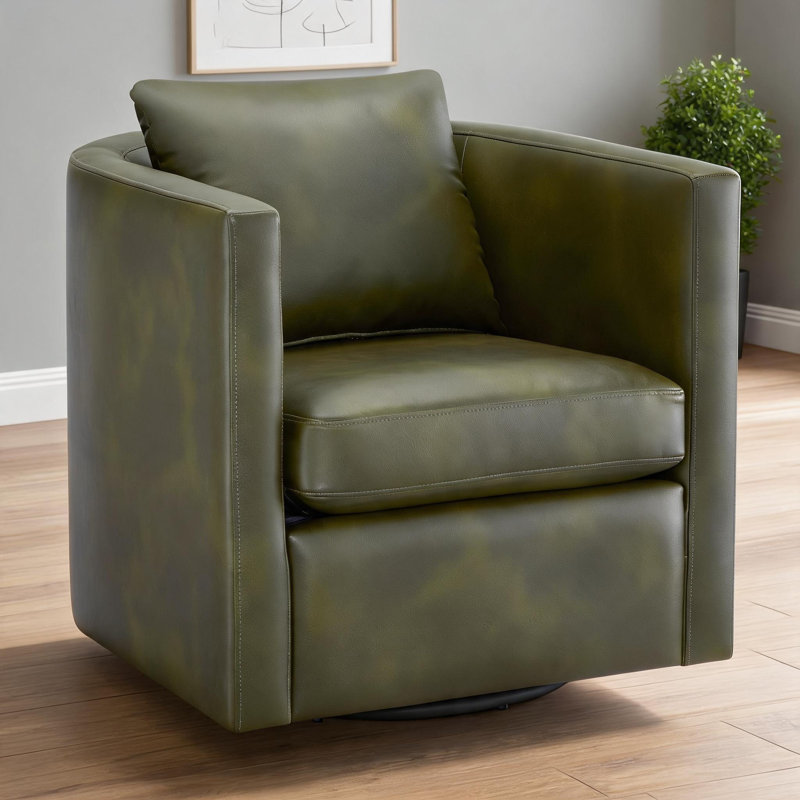 Fauteuil d'appoint compact de luxe pivotant à 360 degrés à une place en similicuir vert sauge, Vert