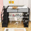 Lit mezzanine en métal avec tablettes et garde-robe