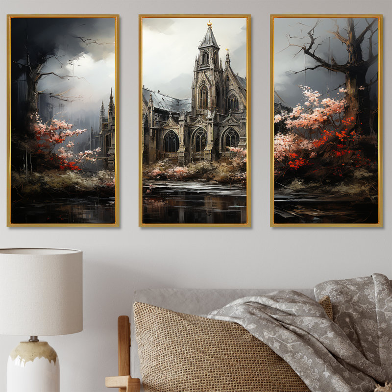 «Black Neo Ecclesiastic Vision Church II», art mural, Cadre flottant doré, H 32 po x l 48 po x P 1 po