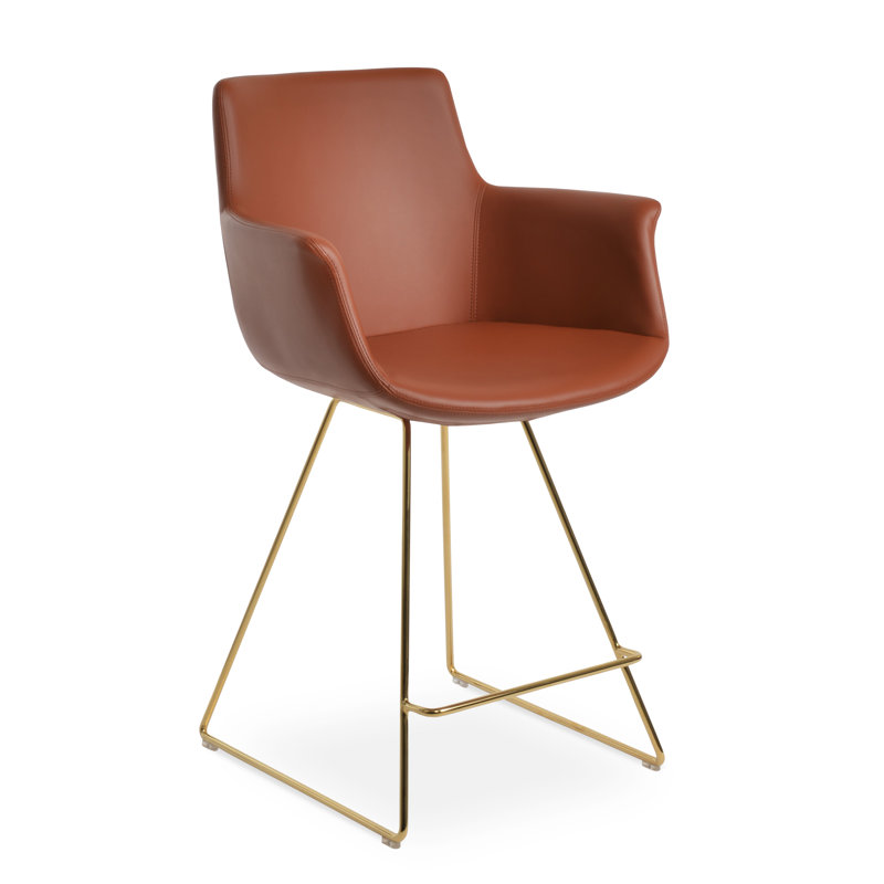 Tabouret Bottega, Cerisier, Or, Tabouret de comptoir (siège d'une hauteur de 24 p