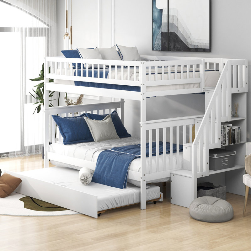 Cheol Solid Wood Standard Bunk Bed with Trundle by Harriet Bee, White