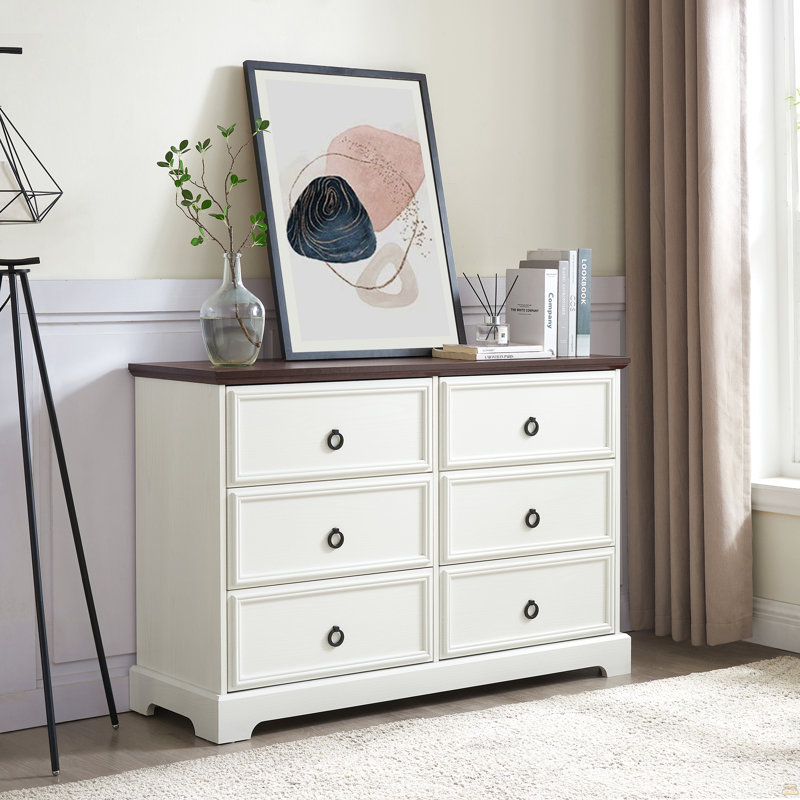 Commode 6 tiroirs, commode de chambre en bois avec 6 tiroirs de rangement, commode 6 tiroirs, Blanc