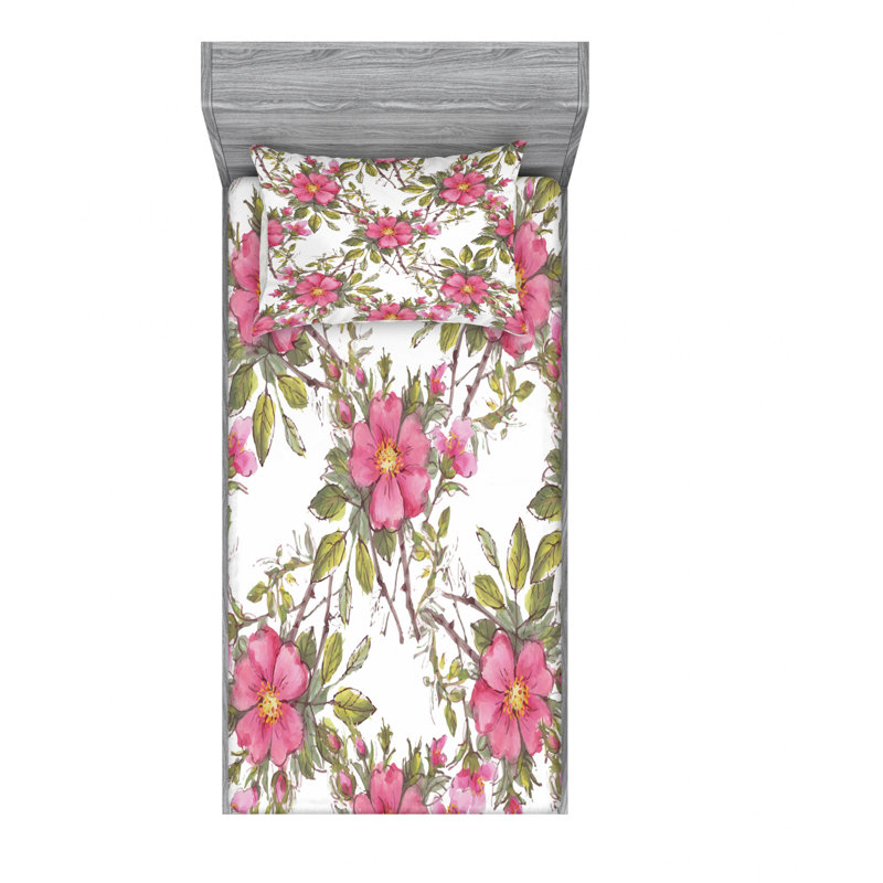 Ensemble de draps floral jardin rose pour chien, Ensemble de draps pour lit simple TG avec drap-hou