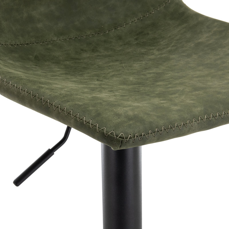 Adjustable Green Upholstered Swivel Bar Stools with Metal Base