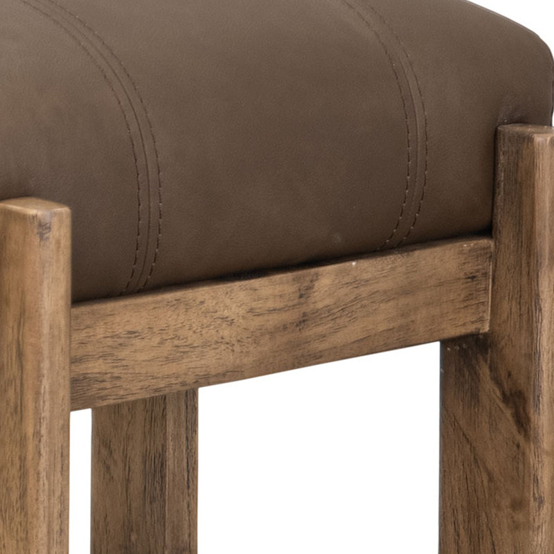 Tabouret de comptoir 24 pouces Eray, coussin de siège, bois de teck Eray, Brun amande, Brun tonneau
