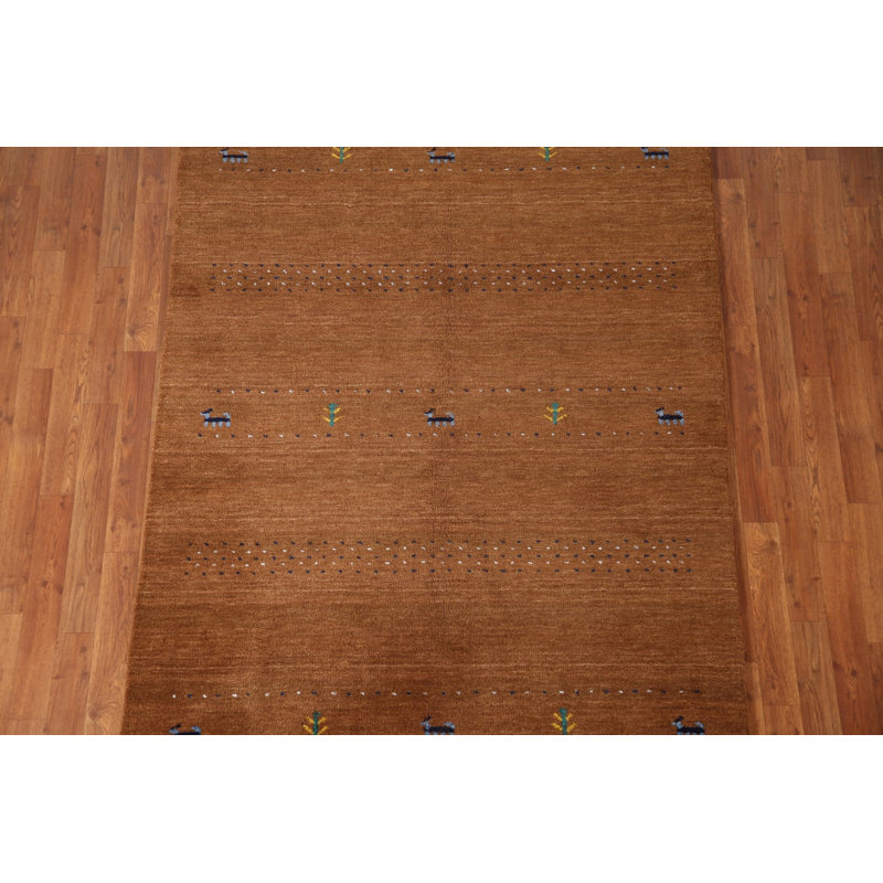 Tapis brun brun à motif tribal Gabbeh