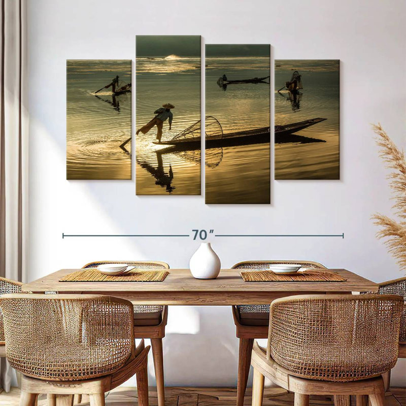 Pêcheurs du lac Senne Inle en Burma, H 42 po x l 68 po