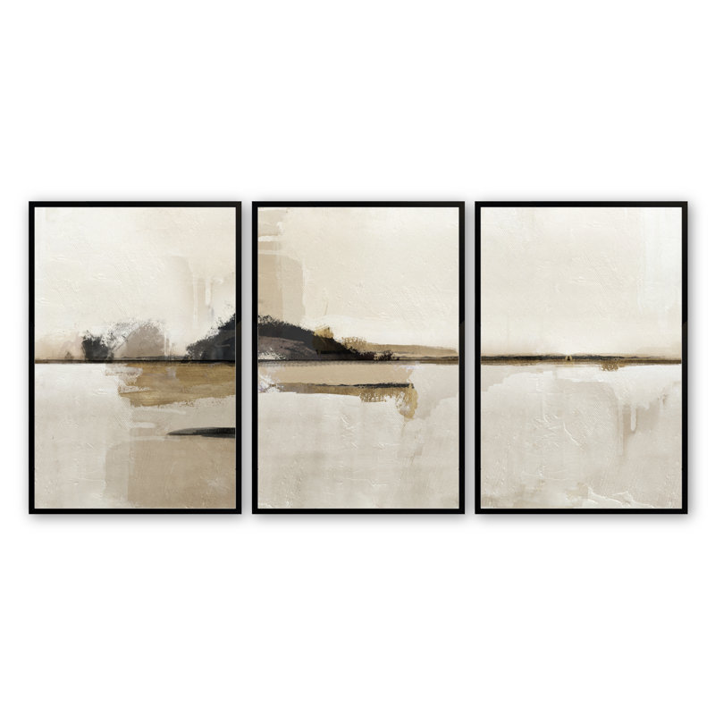 3 pièces Petran Modern Neutral Abstract par Line2Form, Noir satiné, H 12 po x l 16 po x P 1,25 po