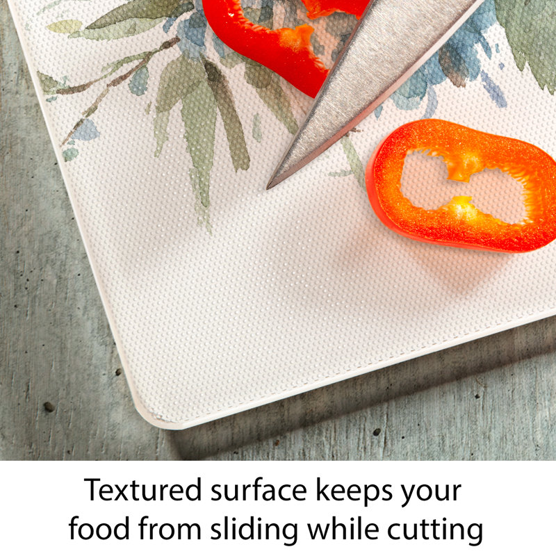 Bohemian Blue Floral Tempered Glass Cutting Board with Non-Slip Feet